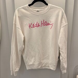 Keith Haring White Crew Neck Sweater with Pink Graphic